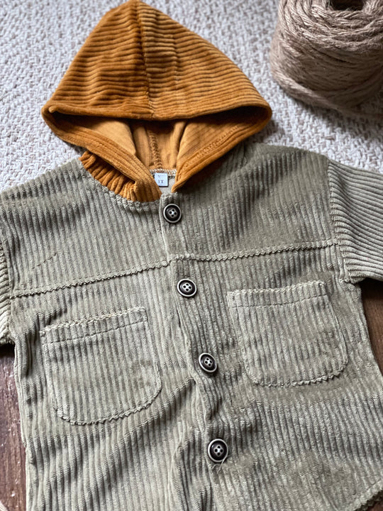 Olive Corduroy Hooded Jacket