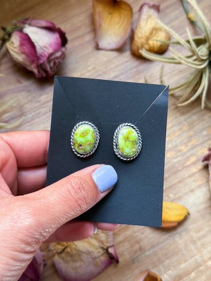 Sterling Silver Palomino Variscite Stud Earrings, Artist Jason Ogg